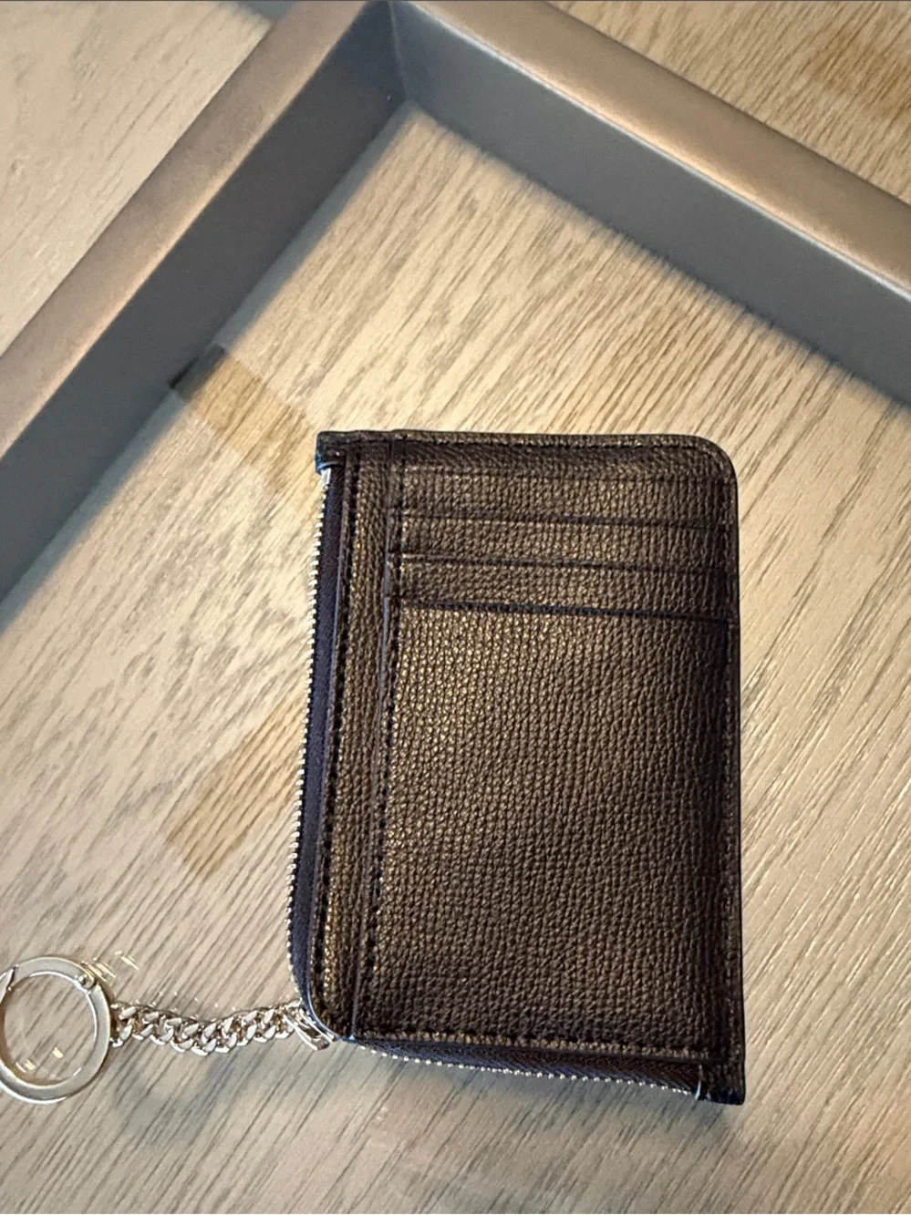 kate spade Black Pebbled Leather Zip Card Case with Keyring